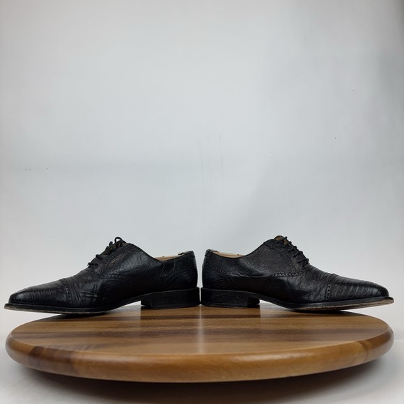 Mens Magannni Vintage Black Lizard Leather Cap Toe Dress Shoes Oxfords Size 10.5